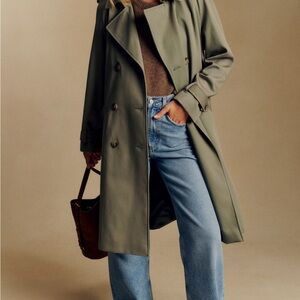 Sezane Olive Green Scott Double-Breasted Trench Coat
